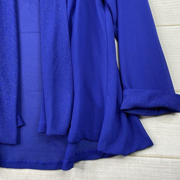 Vtg Another Thyme Cardigan Jacket Womens 18/20 Blue Glittery Semi Sheer USA Made - Picture 2 of 10